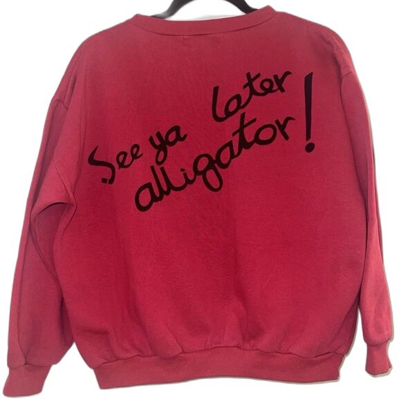 VINTAGE Celebration Sweatshirt L Large Red Crew Pullover Graphic Print Alligator - Picture 6 of 7